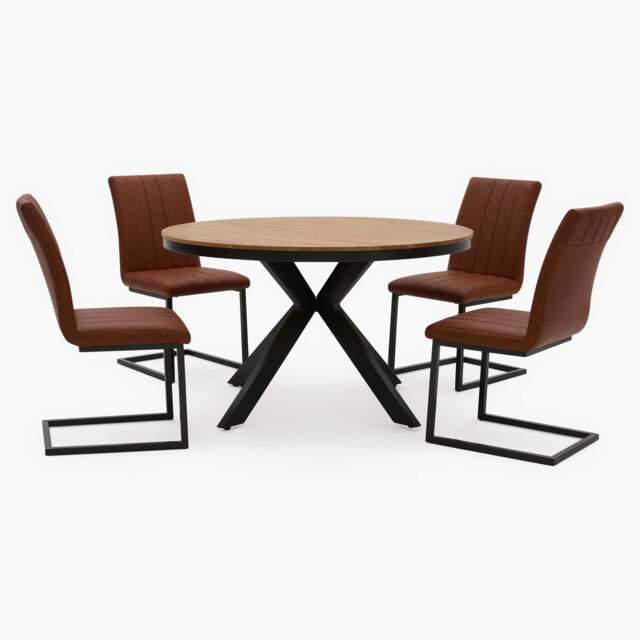 Bourton Round Dining Table & 4 Retro Stitch Chairs Set - image 1