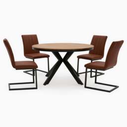 Bourton Round Dining Table & 4 Retro Stitch Chairs Set - thumbnail 1