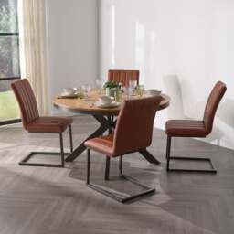 Bourton Round Dining Table & 4 Retro Stitch Chairs Set - thumbnail 2