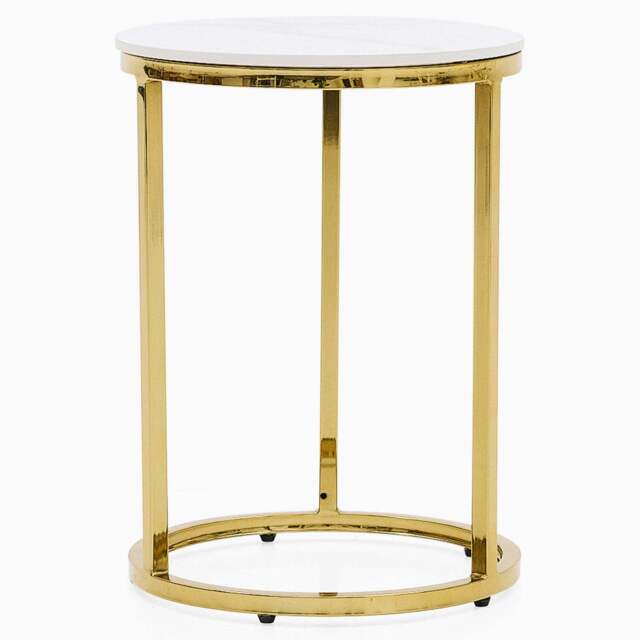Circo Side Table - Round End Table White Ceramic Top/Gold Powder Coated Metal Legs - image 1