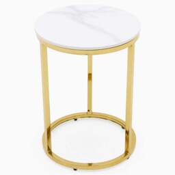 Circo Side Table - Round End Table White Ceramic Top/Gold Powder Coated Metal Legs - thumbnail 2