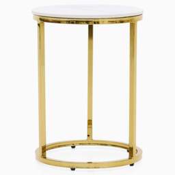 Circo Side Table - Round End Table White Ceramic Top/Gold Powder Coated Metal Legs