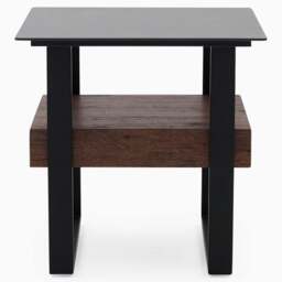Milburn Side Table - End Table Saroland Sintered Stone / Brown Cherry Paper Veneer / Black Metal Frame - thumbnail 3