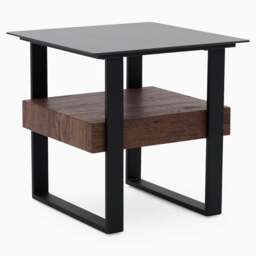 Milburn Side Table - End Table Saroland Sintered Stone / Brown Cherry Paper Veneer / Black Metal Frame - thumbnail 1