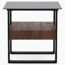 Milburn Side Table - End Table Saroland Sintered Stone / Brown Cherry Paper Veneer / Black Metal Frame - thumbnail 4