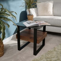 Milburn Side Table - End Table Saroland Sintered Stone / Brown Cherry Paper Veneer / Black Metal Frame - thumbnail 2