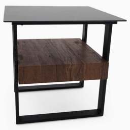 Milburn Side Table - End Table Saroland Sintered Stone / Brown Cherry Paper Veneer / Black Metal Frame - thumbnail 7