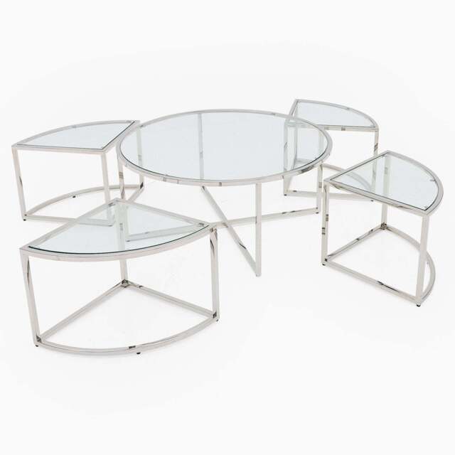 Venice Large Coffee Table - Grand Coffee Table Set Clear Glass / Stainless Steel - image 1