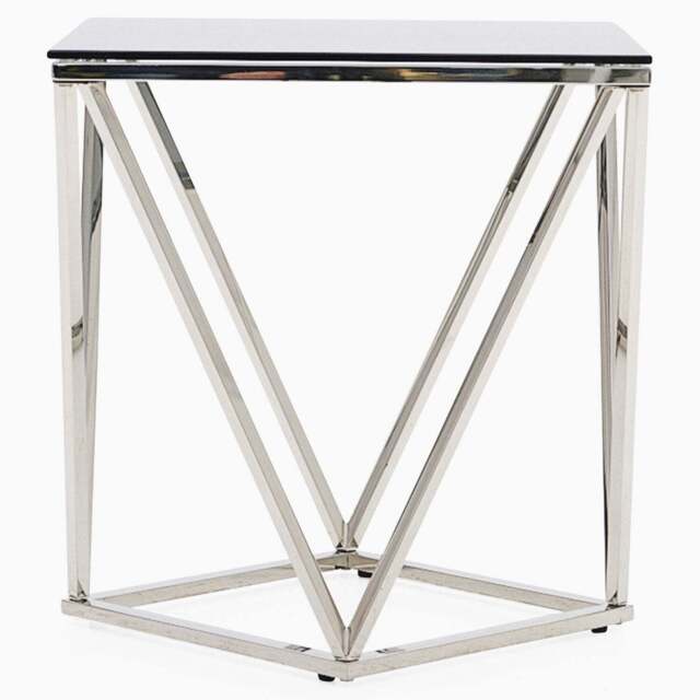 Pisa Side Table - Lamp Table Smoked Glass / Stainless Steel - image 1