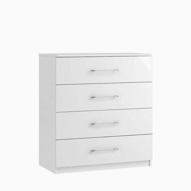 Roma 4 Drawer Cabinet - 4 Drawer Chest - Metal - Matt White / White Gloss - image 1