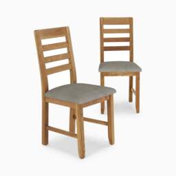 Solvi Pair of Oak/Linen Dining Chairs - Dining Chair - Pair Oak / Linen - thumbnail 1