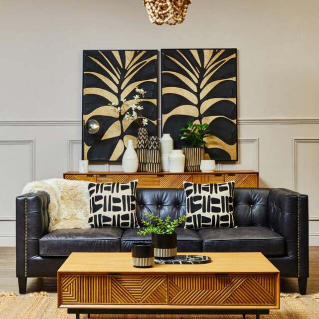Astratto Canvas Black Leaf Design Wall Art - SALE Astratto Canvas Black Leaf Design Wall Art - image 1
