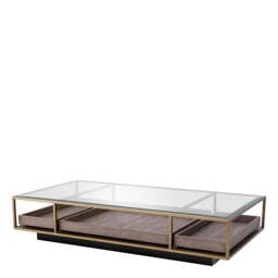 Eichholtz Roxton Coffee Table Brushed Brass Finish  Clear Glass  Grey Veneer - Coffee Table Brushed Brass Finish  Clear Glass  Grey Veneer - thumbnail 1