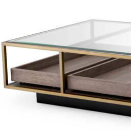 Eichholtz Roxton Coffee Table Brushed Brass Finish  Clear Glass  Grey Veneer - Coffee Table Brushed Brass Finish  Clear Glass  Grey Veneer - thumbnail 4