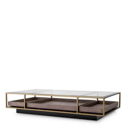 Eichholtz Roxton Coffee Table Brushed Brass Finish  Clear Glass  Grey Veneer - Coffee Table Brushed Brass Finish  Clear Glass  Grey Veneer - thumbnail 2