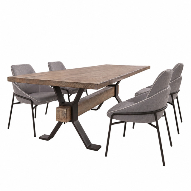Dakota Large Dining Table & 4 Grey Dining Chairs Set - image 1