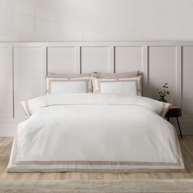 Catherine Lansfield So Soft Mono Panel Cream Duvet Set - So Soft Mono Panel Natural Duvet Set Double - image 1