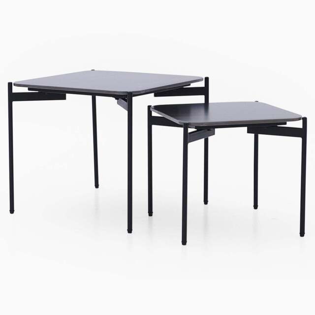 Rocco Black and Gold Nest of Tables - Nest of Table Black & Gold Ceramic Top / Black Powder Coated Metal Legs - image 1