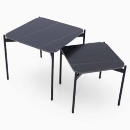 Rocco Black and Gold Nest of Tables - Nest of Table Black & Gold Ceramic Top / Black Powder Coated Metal Legs - thumbnail 4