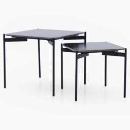 Rocco Black and Gold Nest of Tables - Nest of Table Black & Gold Ceramic Top / Black Powder Coated Metal Legs - thumbnail 1