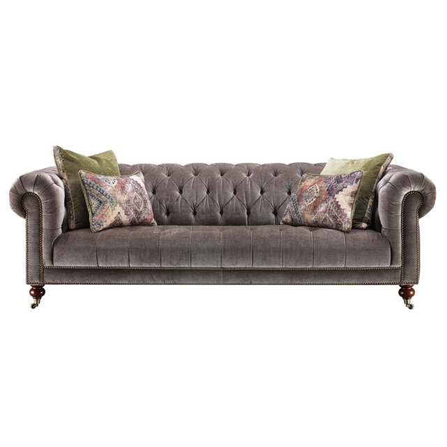 Delphine 4 Seater Sofa - 4 Seater Sofa Vintage Leather - Feet: 140mm Grey Oak With Castor / Studs: Antique Brass / VINTAGE V-1981 Saddle - image 1