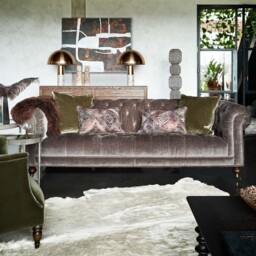 Delphine 4 Seater Sofa - 4 Seater Sofa Vintage Leather - Feet: 140mm Grey Oak With Castor / Studs: Antique Brass / VINTAGE V-1981 Saddle - thumbnail 2
