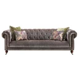 Delphine 4 Seater Sofa - 4 Seater Sofa Vintage Leather - Feet: 140mm Grey Oak With Castor / Studs: Antique Brass / VINTAGE V-1981 Saddle - thumbnail 1
