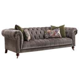 Delphine 4 Seater Sofa - 4 Seater Sofa Vintage Leather - Feet: 140mm Grey Oak With Castor / Studs: Antique Brass / VINTAGE V-1981 Saddle - thumbnail 3