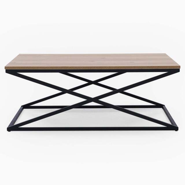 Indus Coffee Table - Coffee Table Oak Effect Top/Black Painted Metal Frame - image 1