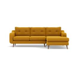 Phoebe Large Chaise Sofa - Large Chaise Sofa RHF Standard Back Grade B - Right Hand Facing - Plush Velvet Turmeric / Weathered Oak