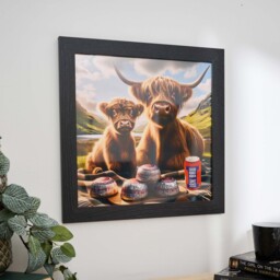 Highland Cow With Irn Bru Wall Art - Highland Cows With Irn Bru 40x40