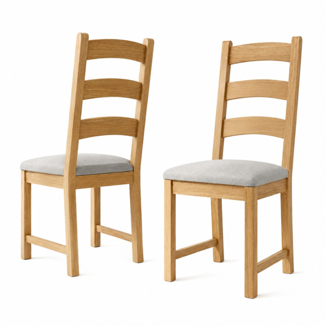 Navarre Pair of Beige Ladderback Dining Chairs - Ladder Dining Chair - Pair Oak / Beige Fabric - image 1