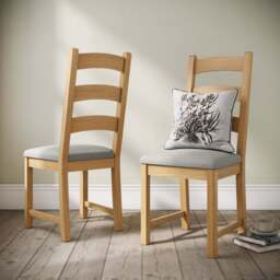 Navarre Pair of Beige Ladderback Dining Chairs - Ladder Dining Chair - Pair Oak / Beige Fabric - thumbnail 2