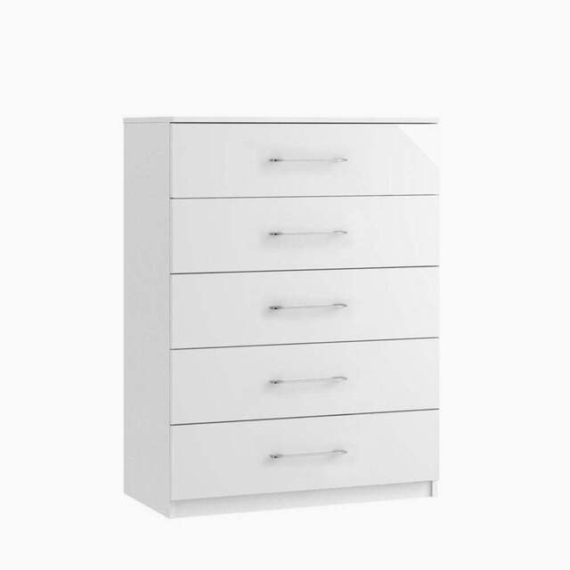 Roma 5 Drawer Cabinet - 5 Drawer Chest - Metal - Matt White / Light Grey Gloss - image 1