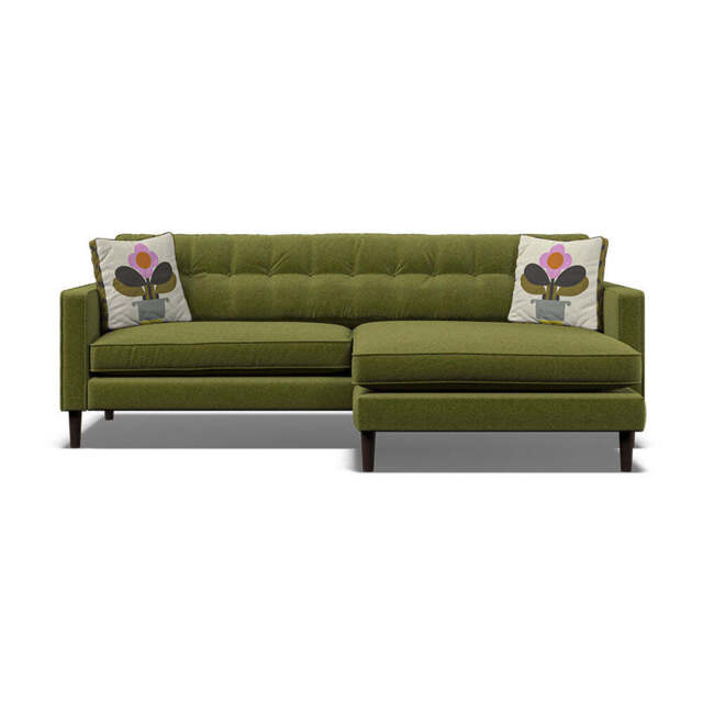 Orla Kiely Ebben Chaise Sofa - Chaise Sofa RHF Premium Plain - Right Hand Facing - Clara Seagrass / Deco Fllower / Weathered Oak Feet - image 1