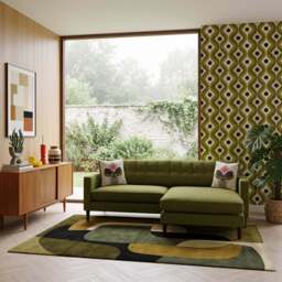 Orla Kiely Ebben Chaise Sofa - Chaise Sofa RHF Premium Plain - Right Hand Facing - Clara Seagrass / Deco Fllower / Weathered Oak Feet - thumbnail 2