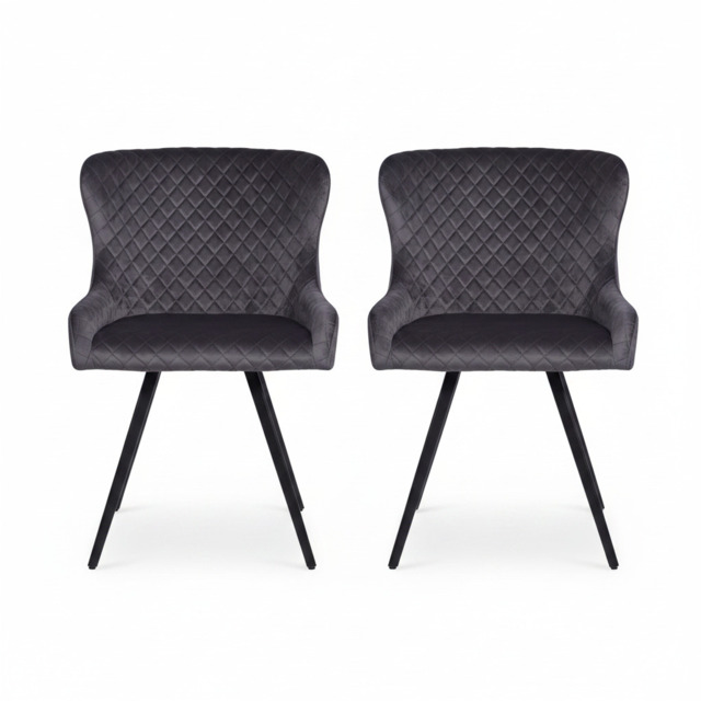 Avalon Pair of Grey Velvet Dining Chairs - Dining Chair - Pair Grey Velvet - image 1