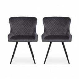Avalon Pair of Grey Velvet  Dining Chairs - Dining Chair - Pair Grey Velvet