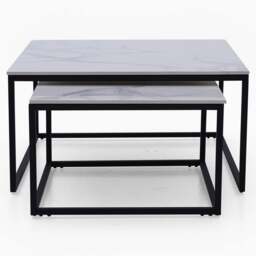 Tyler White Ceramic Nest of 2 Coffee Tables - Square Coffee Nest of 2 Tables White Ceramic Top / Black Powder Coated Metal Legs - thumbnail 3