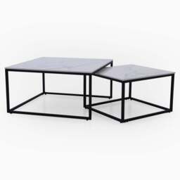 Tyler White Ceramic Nest of 2 Coffee Tables - Square Coffee Nest of 2 Tables White Ceramic Top / Black Powder Coated Metal Legs - thumbnail 1