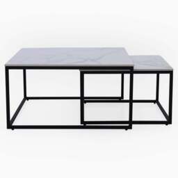 Tyler White Ceramic Nest of 2 Coffee Tables - Square Coffee Nest of 2 Tables White Ceramic Top / Black Powder Coated Metal Legs - thumbnail 2