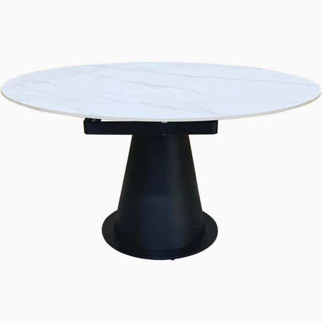 Sierra Motion Dining Table - Motion Table White Sintered Stone / Black Powder Coat Metal Base - image 1