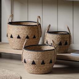 Alid Set Of 3 Natural And Black Baskets - Alid Baskets Natural & Black Set of 3 - thumbnail 1