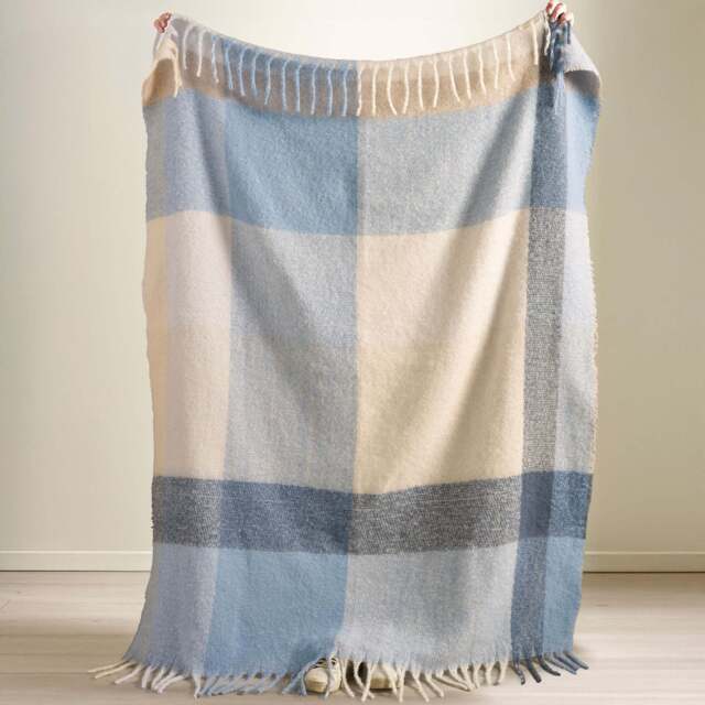 Catherine Lansfield Faux Mohair Check Throw Blue - DISC Faux Mohair Check Throw 130X170CM Blue - image 1