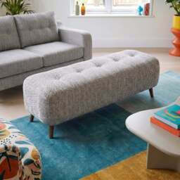 Phoebe Footstool - Medium Bench Stool Grade B - Plush Velvet Charcoal / Weathered Oak - thumbnail 2