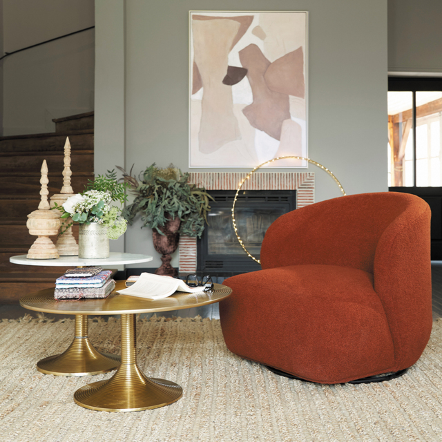 Lisette Swivel Armchair Boucle Terracotta by Sweetpea Willow