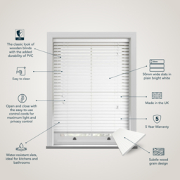 Premier Grained Bright White Wooden Blind - thumbnail 2