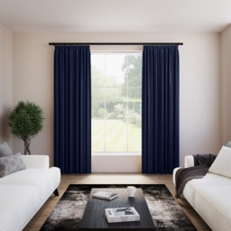 Koi Faux Silk Blue Pencil Pleat Curtain - thumbnail 2