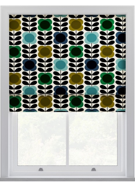 Orla Kiely Spot Flower Stem Blue & Green Roman Blinds Roman Blind - image 1
