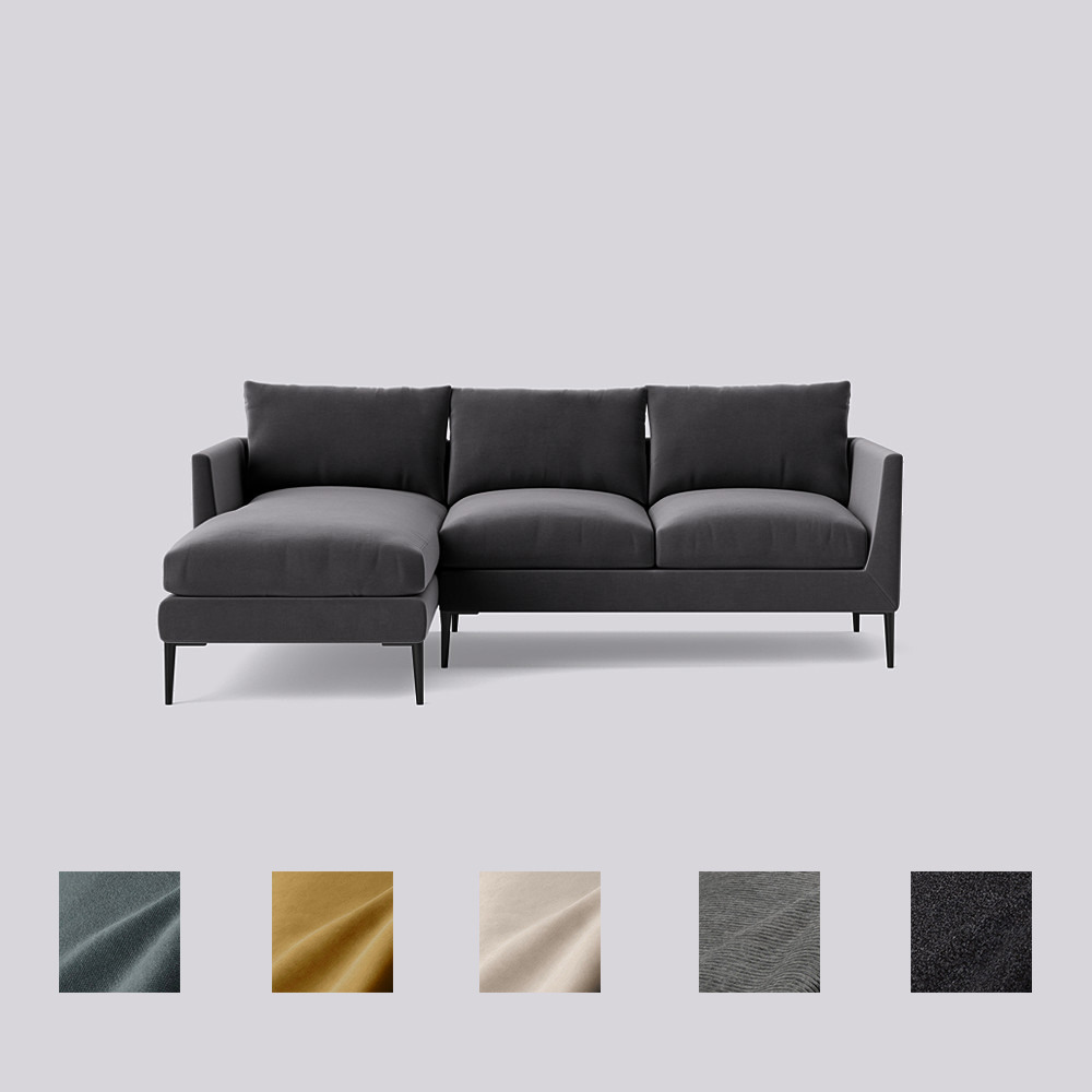 Swoon - Catalan - Left-Hand Corner Sofa - Dark Grey - Easy Velvet
